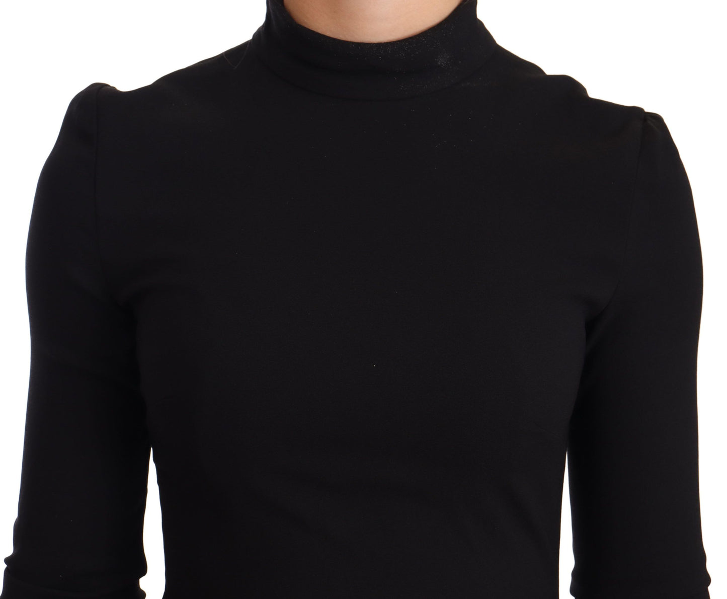 Dolce & Gabbana Black Stretch Turtleneck Sheath Midi Dress