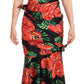 Dolce & Gabbana Black Shiny Silk Floral Print Draped Dress