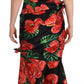 Dolce & Gabbana Black Shiny Silk Floral Print Draped Dress