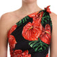 Dolce & Gabbana Black Shiny Silk Floral Print Draped Dress