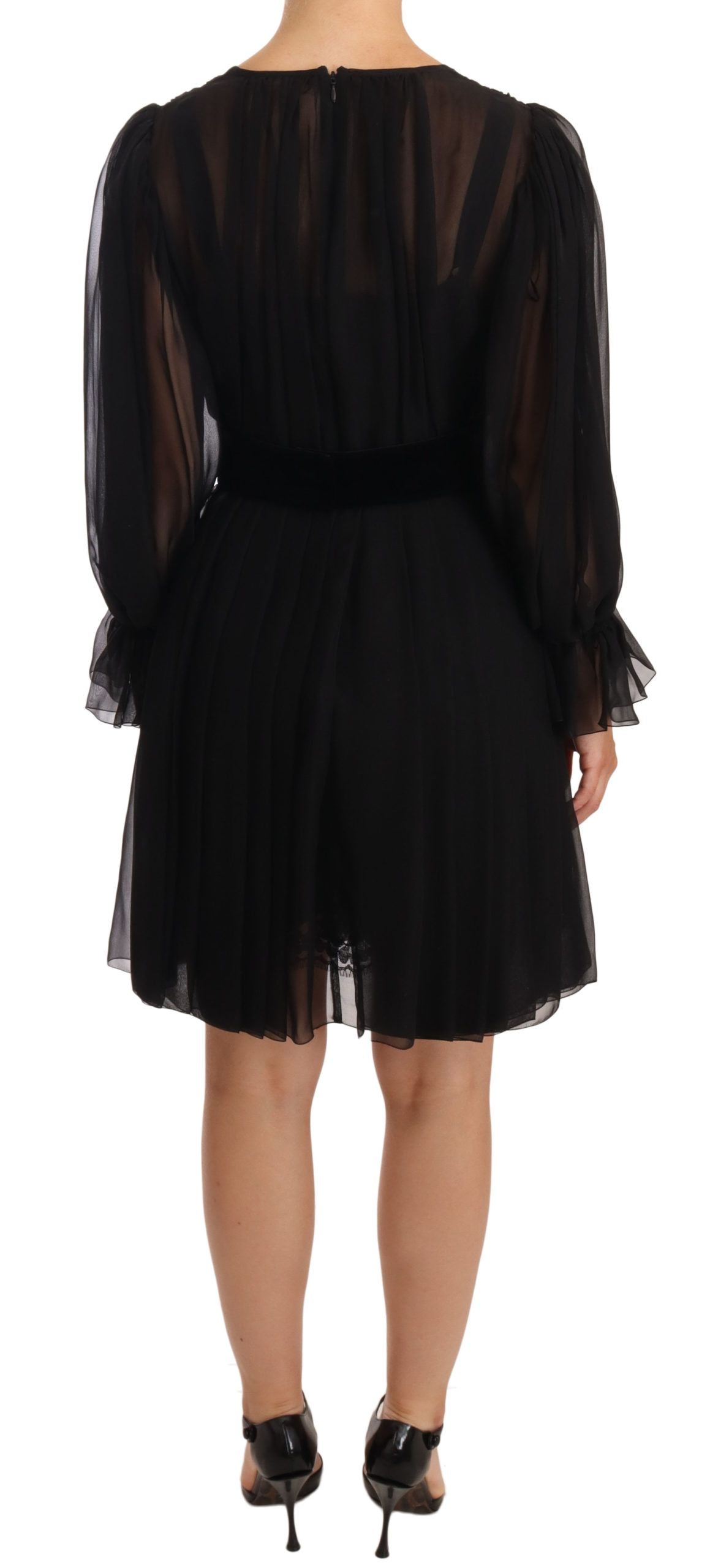 Dolce & Gabbana Black Mesh Pleated Mini Silk Stretch Dress