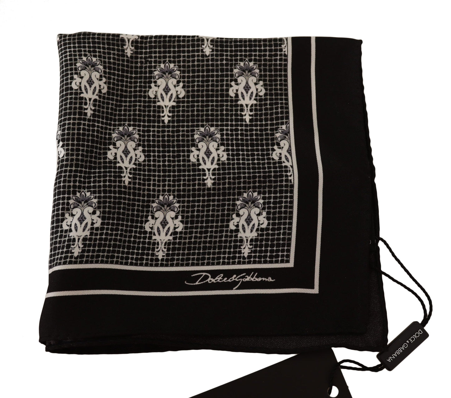 Dolce & Gabbana Black Patterned Square Men Handkerchief Scarf