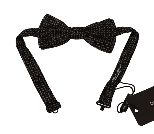 Dolce & Gabbana Black Patterned Adjustable Neck Papillon Bow Tie