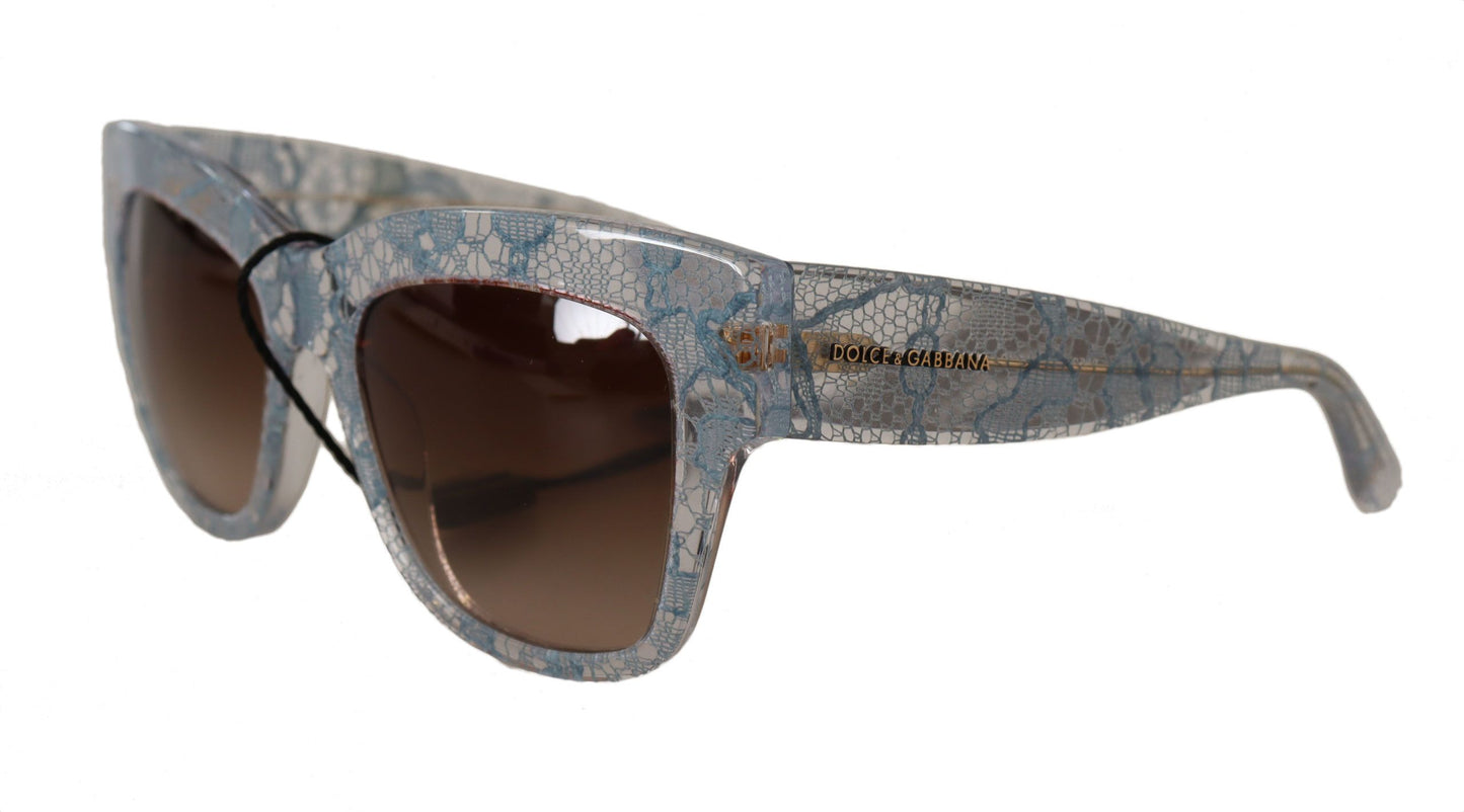 Dolce & Gabbana Blue Lace Acetate Rectangle Shades Sunglasses