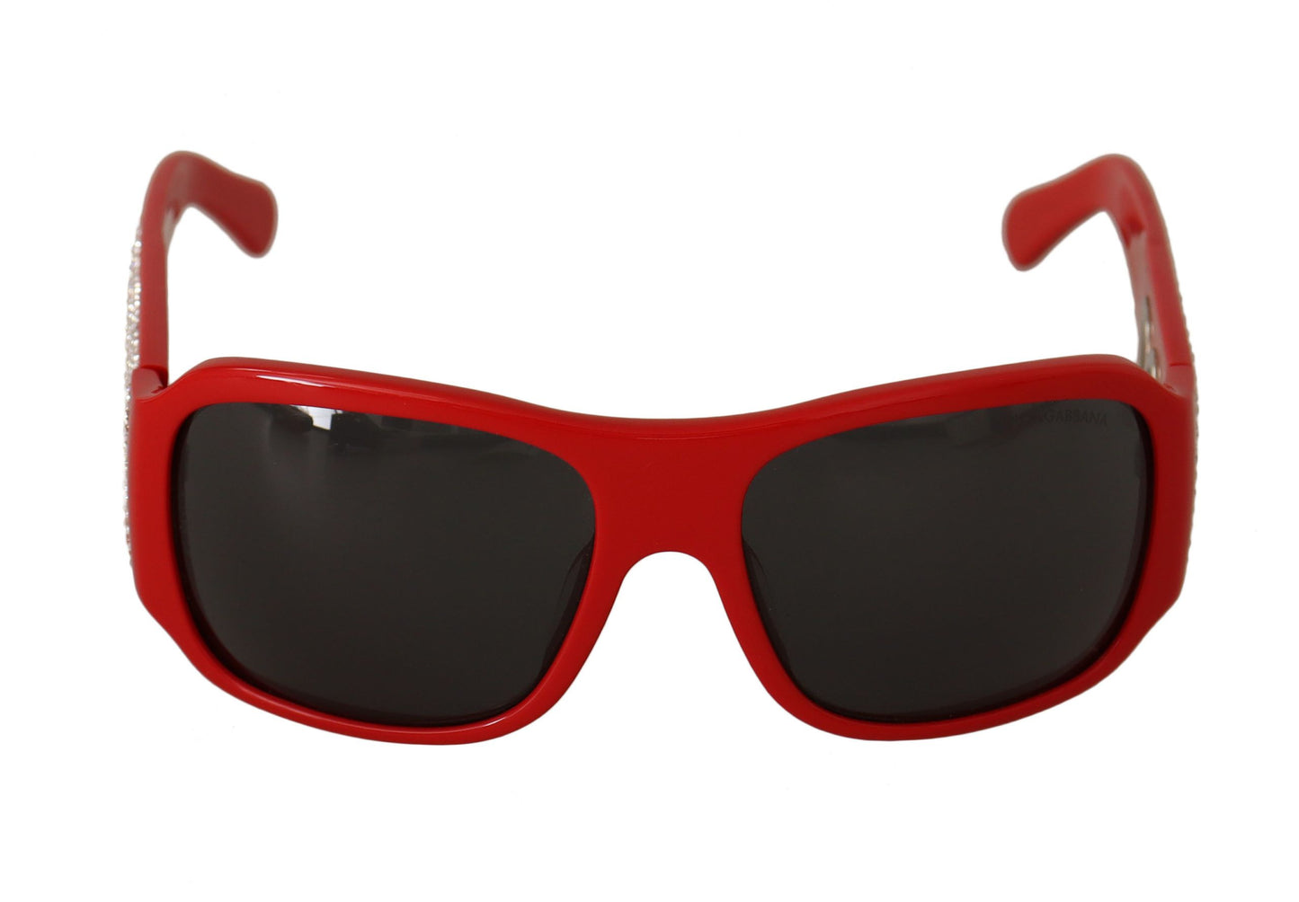 Dolce & Gabbana Red Plastic Swarovski Stones Gray Lens Sunglasses