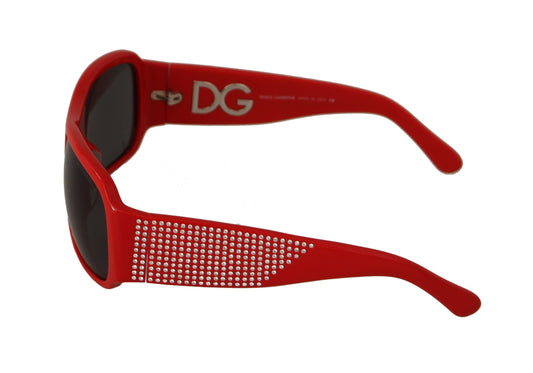 Dolce & Gabbana Red Plastic Swarovski Stones Gray Lens Sunglasses