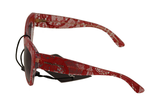 Dolce & Gabbana Red Lace Acetate Rectangle Shades Sunglasses