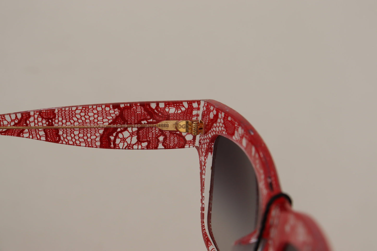 Dolce & Gabbana Red Lace Acetate Rectangle Shades Sunglasses