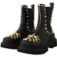 Dolce & Gabbana Studded Leather Combat Boots with Embroidery