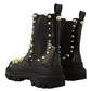 Dolce & Gabbana Studded Leather Combat Boots with Embroidery