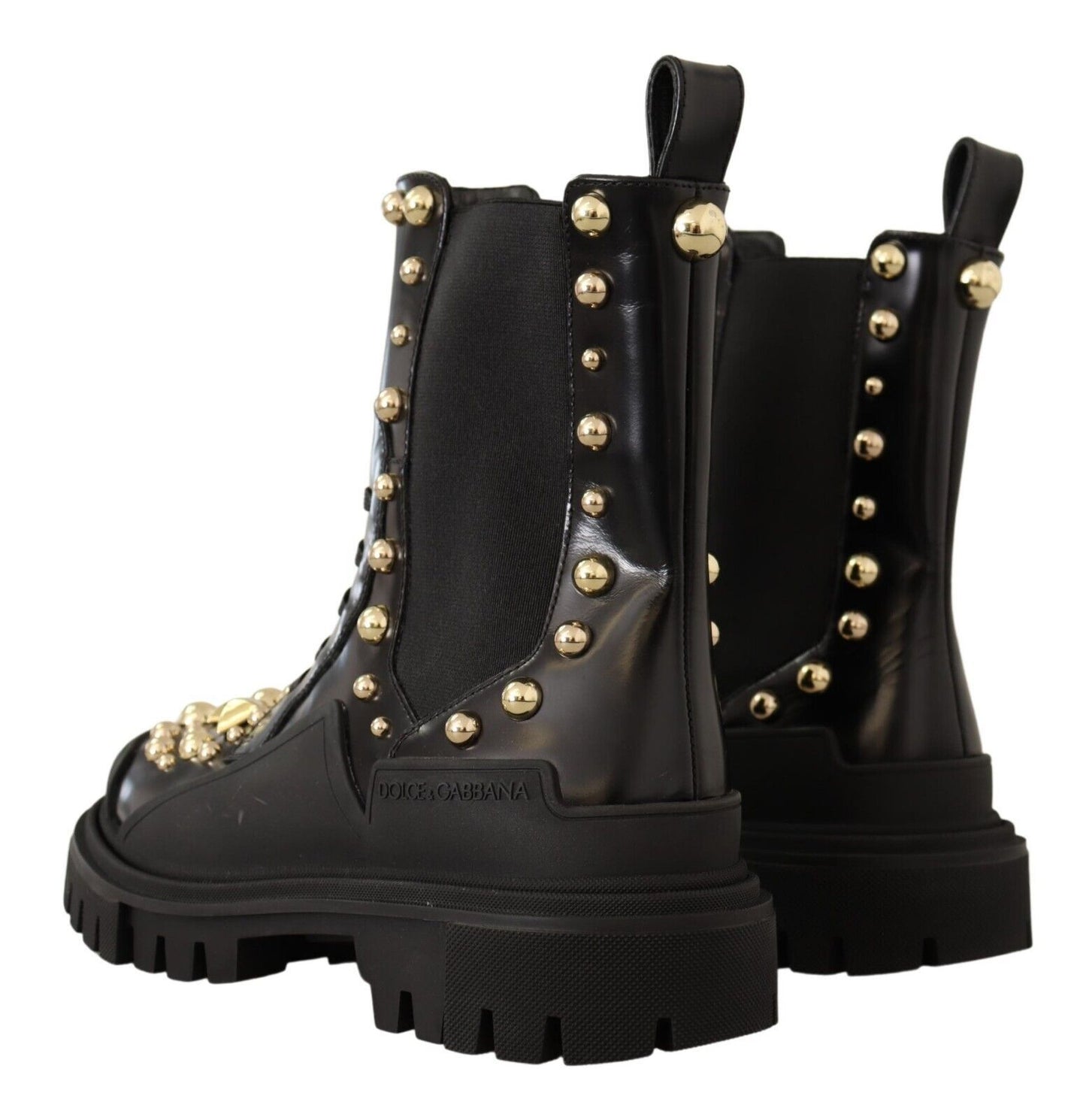 Dolce & Gabbana Studded Leather Combat Boots with Embroidery