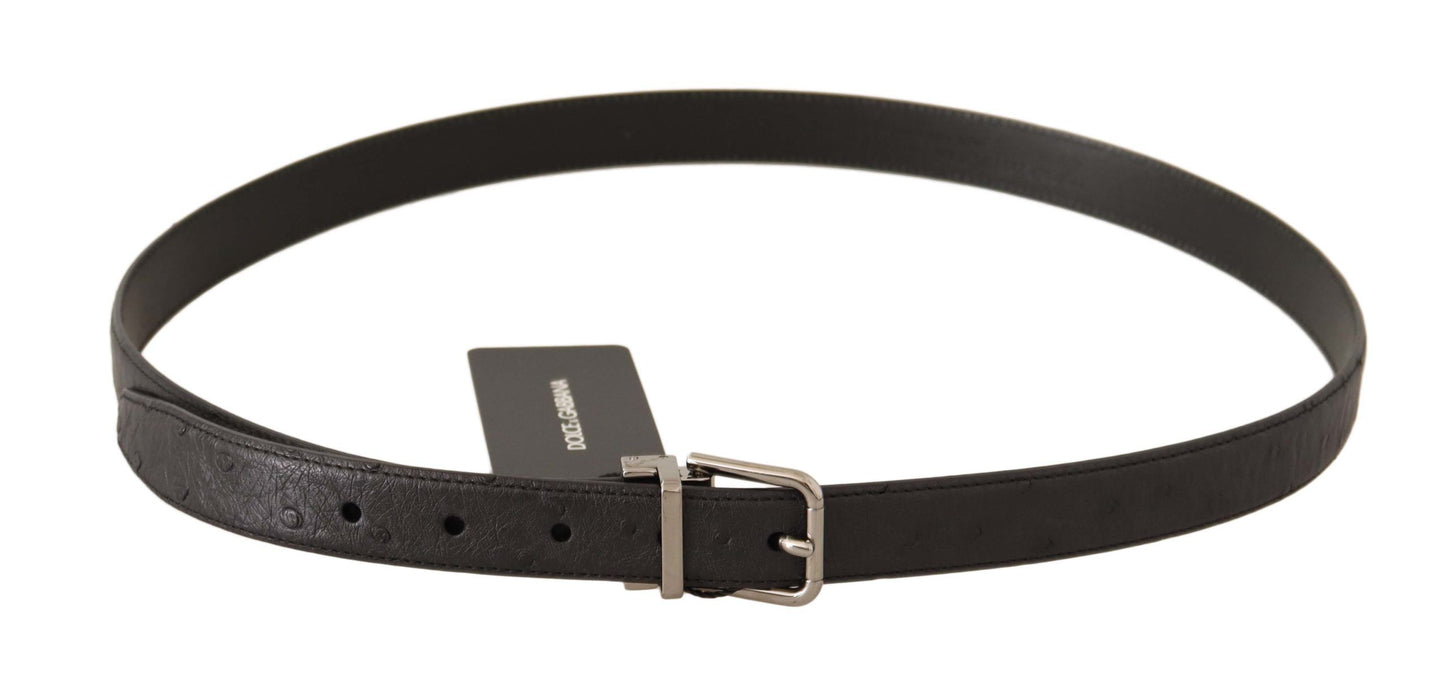 Dolce & Gabbana Black Exotic Leather Silver Buckle Belt