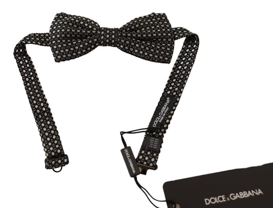 Dolce & Gabbana Black Patterned Adjustable Neck Papillon Bow Tie