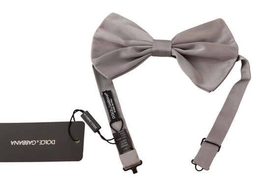 Dolce & Gabbana Silver Gray Silk Adjustable Neck Papillon Bow Tie