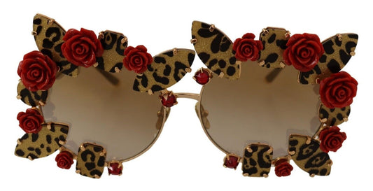 Dolce & Gabbana Gold Metal Frame Roses Embellished Sunglasses