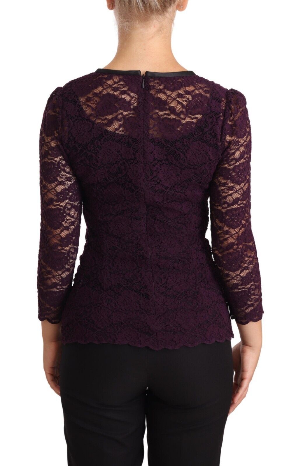 Dolce & Gabbana Purple Lace Long Sleeve Top Blouse