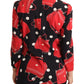 Dolce & Gabbana Black Red Sicily Bag Print Silk Stretch Blouse