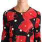 Dolce & Gabbana Black Red Sicily Bag Print Silk Stretch Blouse