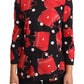 Dolce & Gabbana Black Red Sicily Bag Print Silk Stretch Blouse