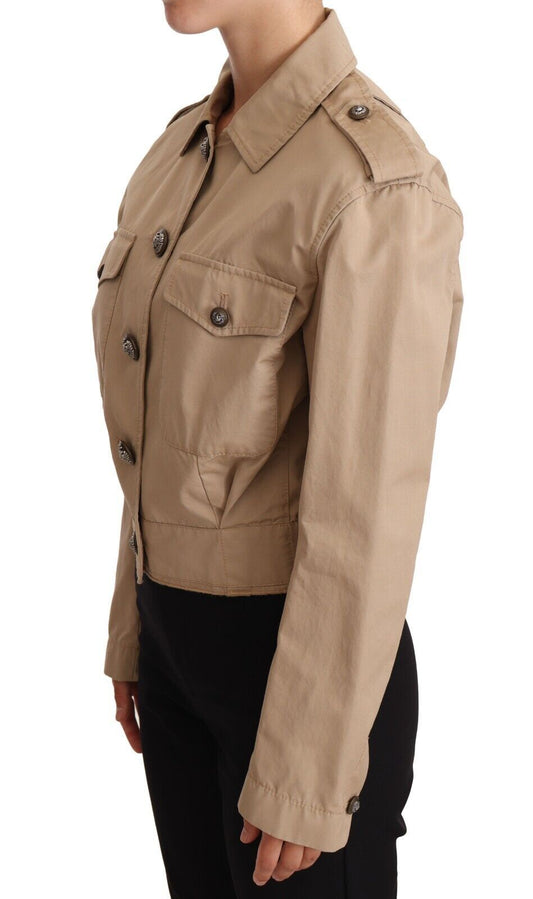 Dolce & Gabbana Beige Cropped Fitted Cotton Coat Jacket