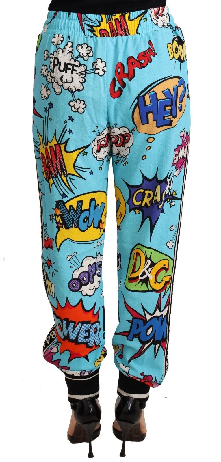 Dolce & Gabbana Blue Cartoon Print Jogger Viscose Stretch Pants