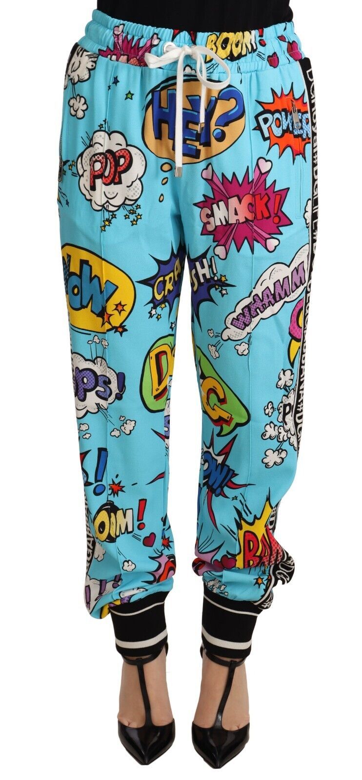 Dolce & Gabbana Blue Cartoon Print Jogger Viscose Stretch Pants