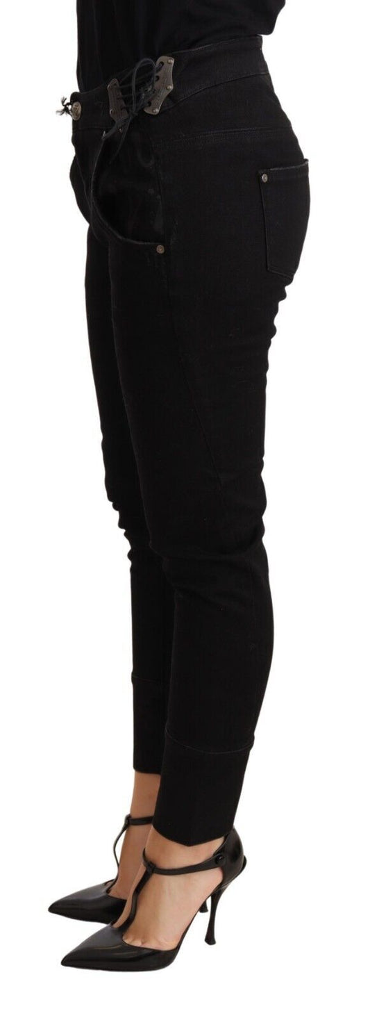 Ermanno Scervino Black Low Waist Skinny Slim Trouser Cotton  Jeans