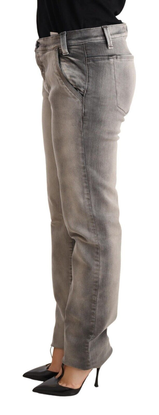 Ermanno Scervino Gray Washed Low Waist Skinny Trouser Cotton Jeans