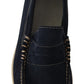 Pollini Blue Suede Low Top Mocassin Loafers Casual Men Shoes