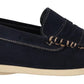 Pollini Blue Suede Low Top Mocassin Loafers Casual Men Shoes