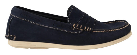 Pollini Blue Suede Low Top Mocassin Loafers Casual Men Shoes