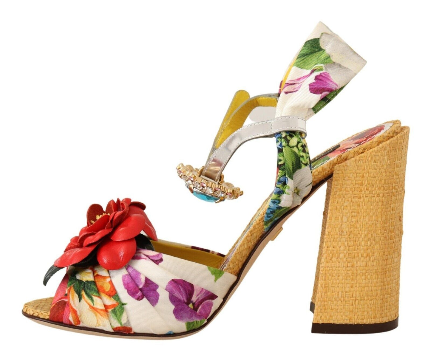 Dolce & Gabbana Multicolor Crystal Keira Sandals Silk Shoes