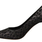 Sofia Black Leopard Leather Stiletto High Heels Pumps Shoes