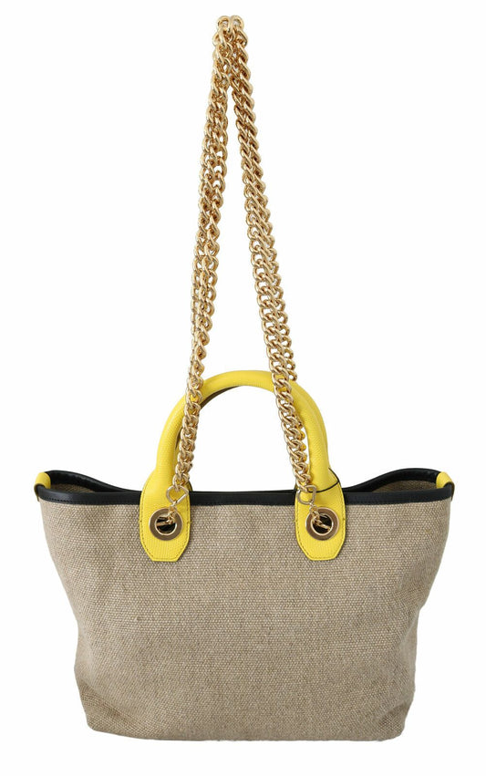 Dolce & Gabbana Beige Gold Chain Strap Shoulder Sling Purse Tote Bag