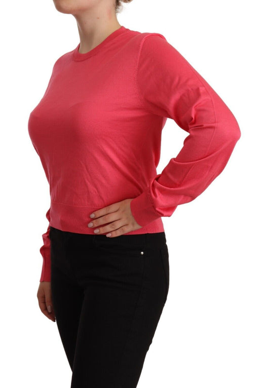 Dolce & Gabbana Pink Silk Crewneck Pullover Top Sweater