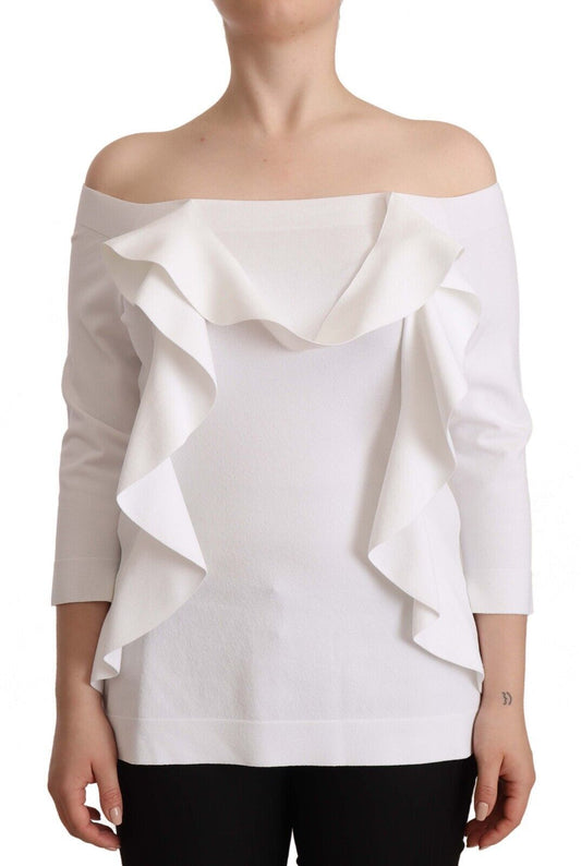 EXTERIOR White Long Sleeves Off Shoulder Women Top Blouse