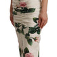 Dolce & Gabbana White Roses Print Stretch Silk Pleated Dress