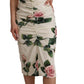 Dolce & Gabbana White Roses Print Stretch Silk Pleated Dress