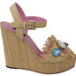 Dolce & Gabbana Beige Silk Strap Wedge Sandals