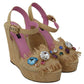 Dolce & Gabbana Beige Silk Strap Wedge Sandals