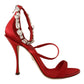 Dolce & Gabbana Red Satin Crystals Sandals Keira Heels Shoes