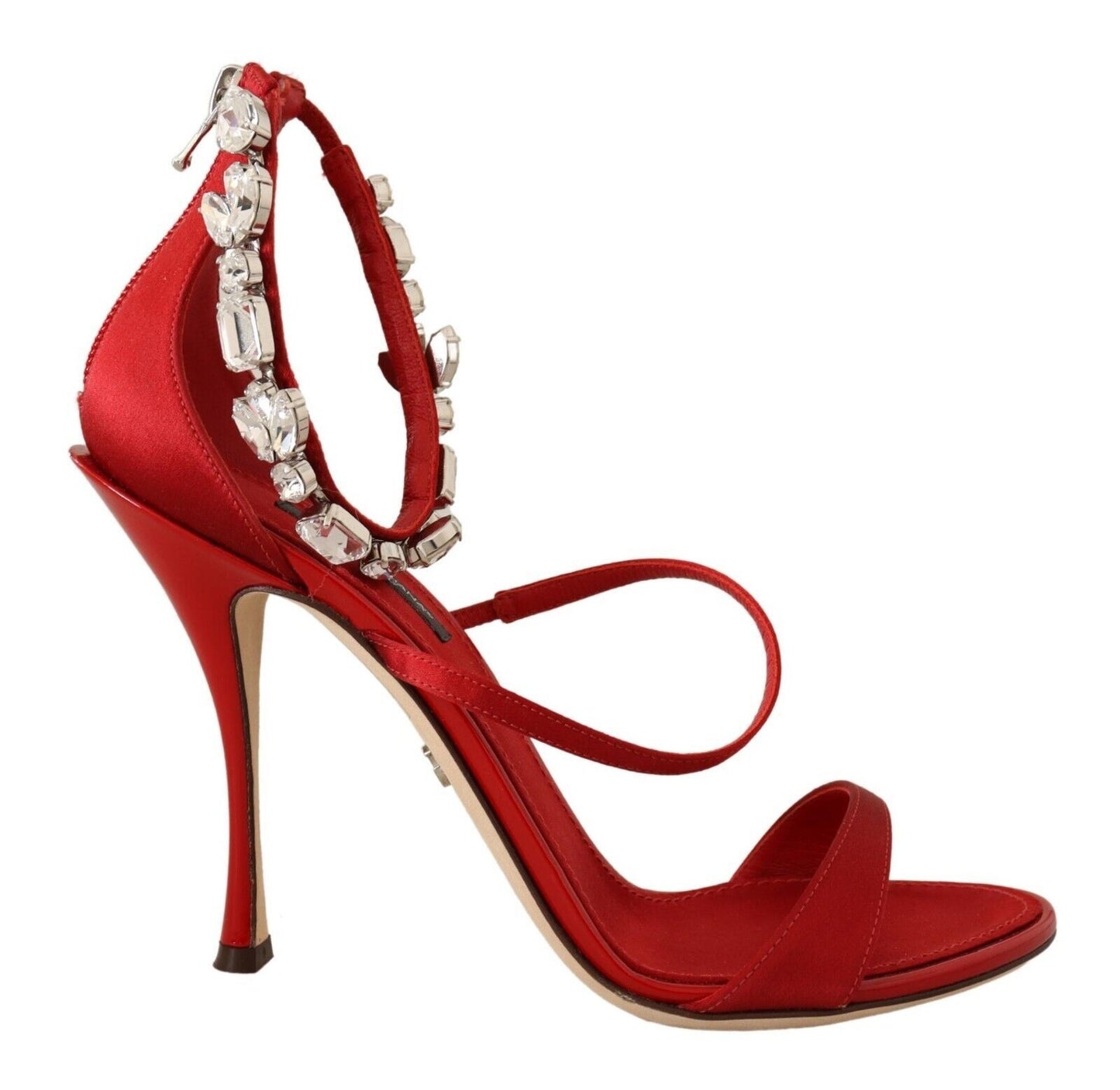 Dolce & Gabbana Red Satin Crystals Sandals Keira Heels Shoes