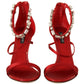 Dolce & Gabbana Red Satin Crystals Sandals Keira Heels Shoes