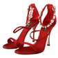 Dolce & Gabbana Red Satin Crystals Sandals Keira Heels Shoes