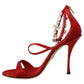 Dolce & Gabbana Red Satin Crystals Sandals Keira Heels Shoes