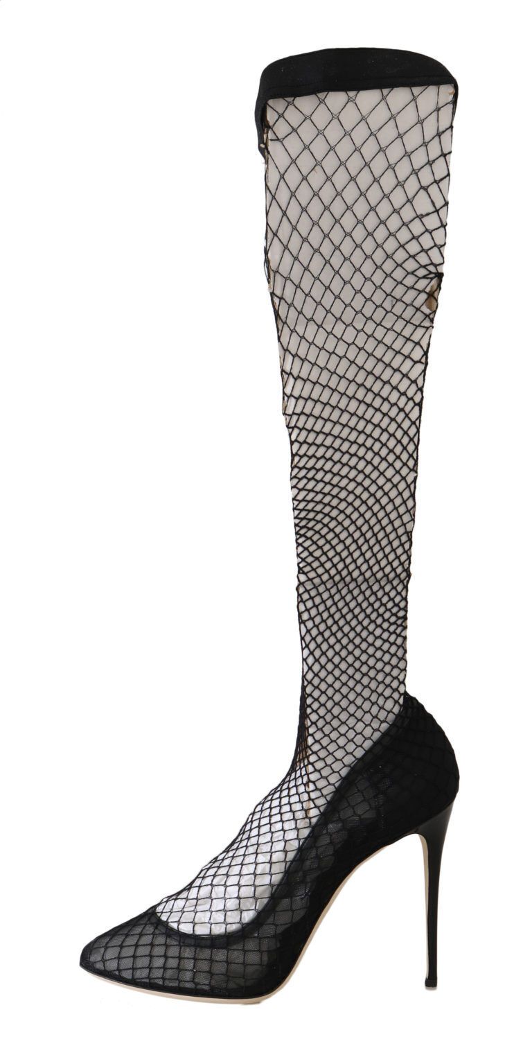 Dolce & Gabbana Black Netted Sock Heels Pumps Shoes