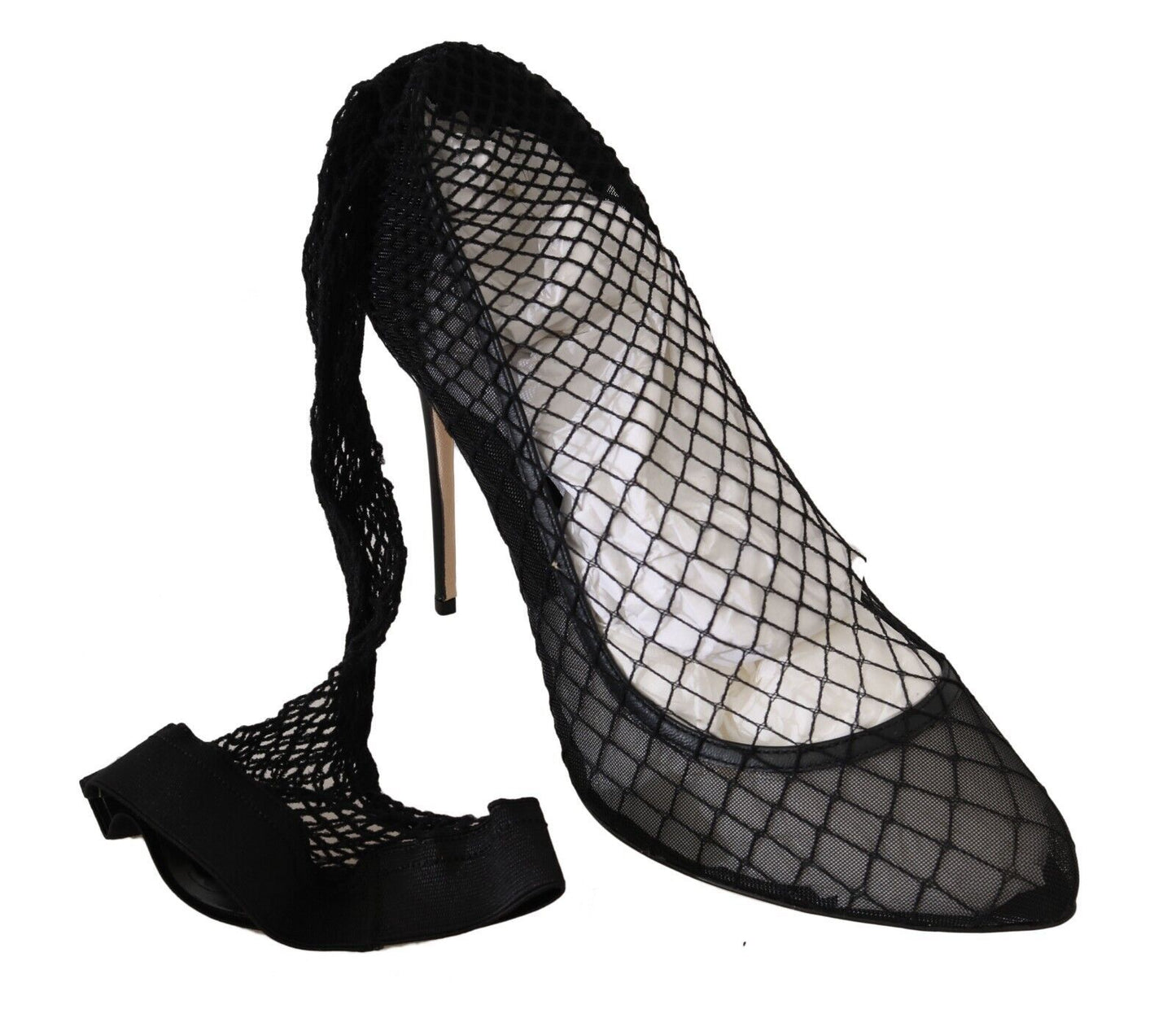 Dolce & Gabbana Black Netted Sock Heels Pumps Shoes