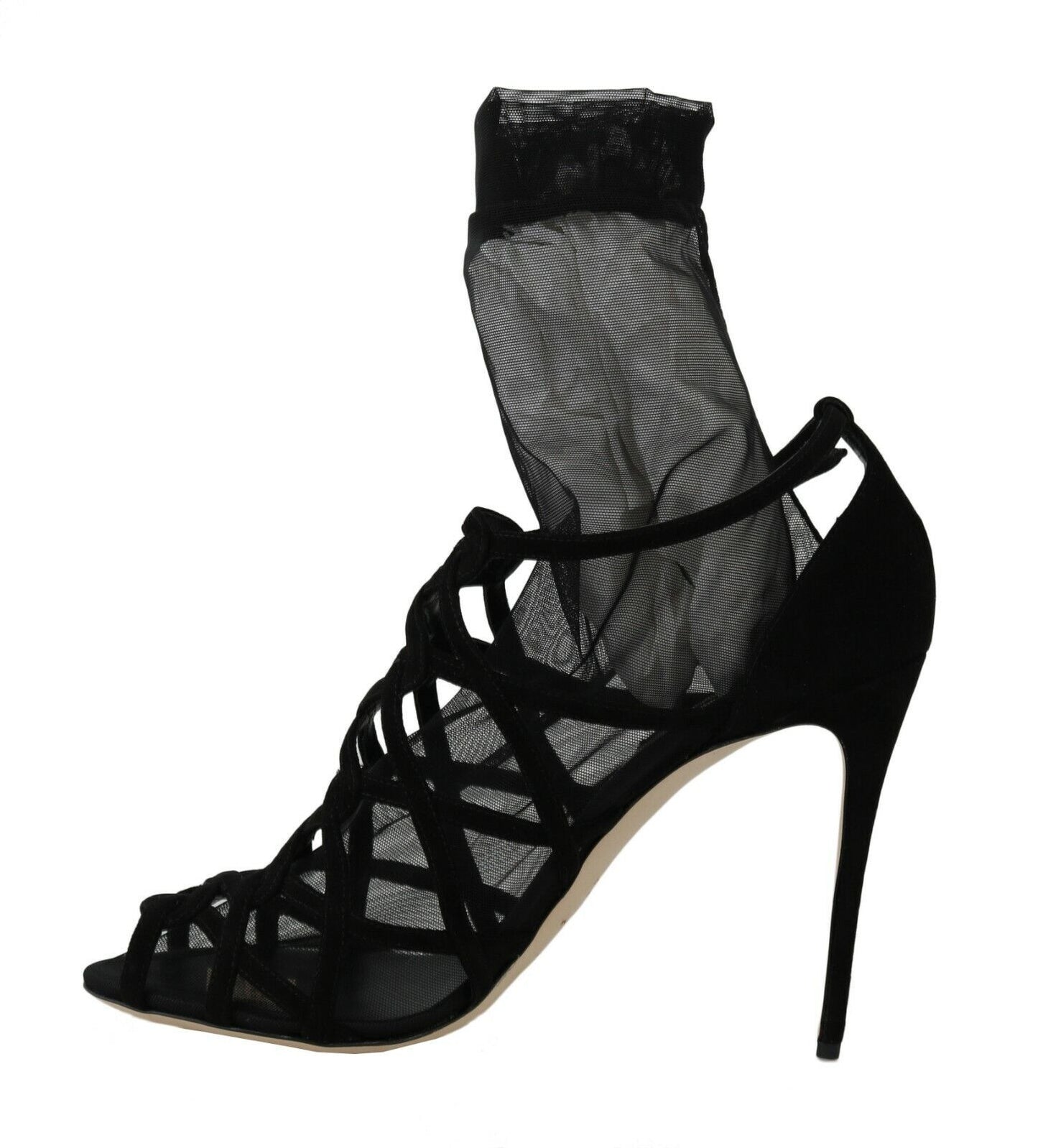 Dolce & Gabbana Black Suede Tulle Ankle Boots Sandal Shoes