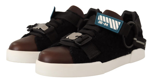 Dolce & Gabbana Brown Leather Black Shearling Sneakers