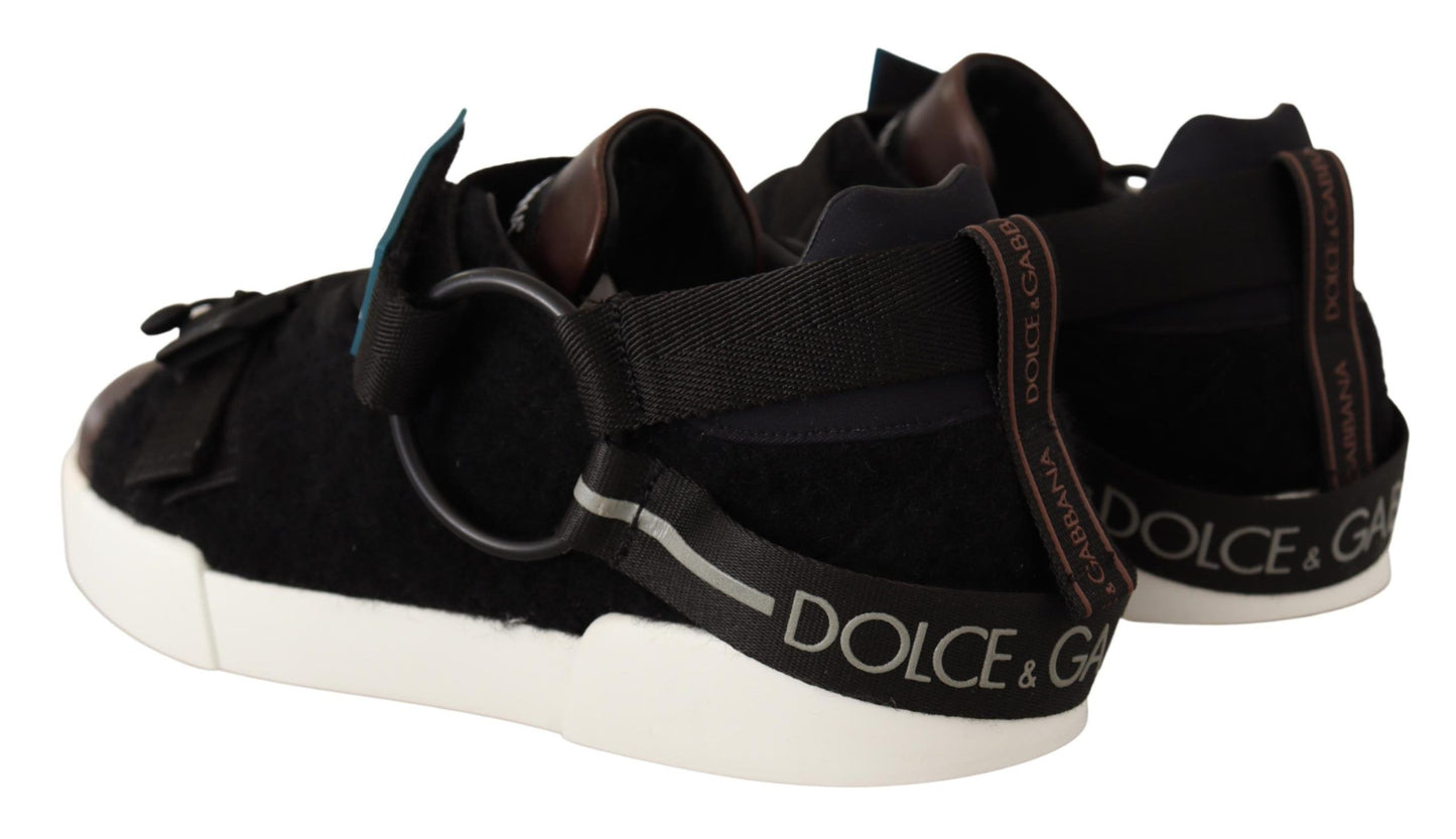 Dolce & Gabbana Brown Leather Black Shearling Sneakers